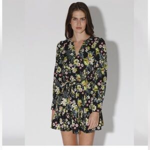 Walter Baker Leighton Black Floral Long Sleeve Dress in Bungalow Bloom